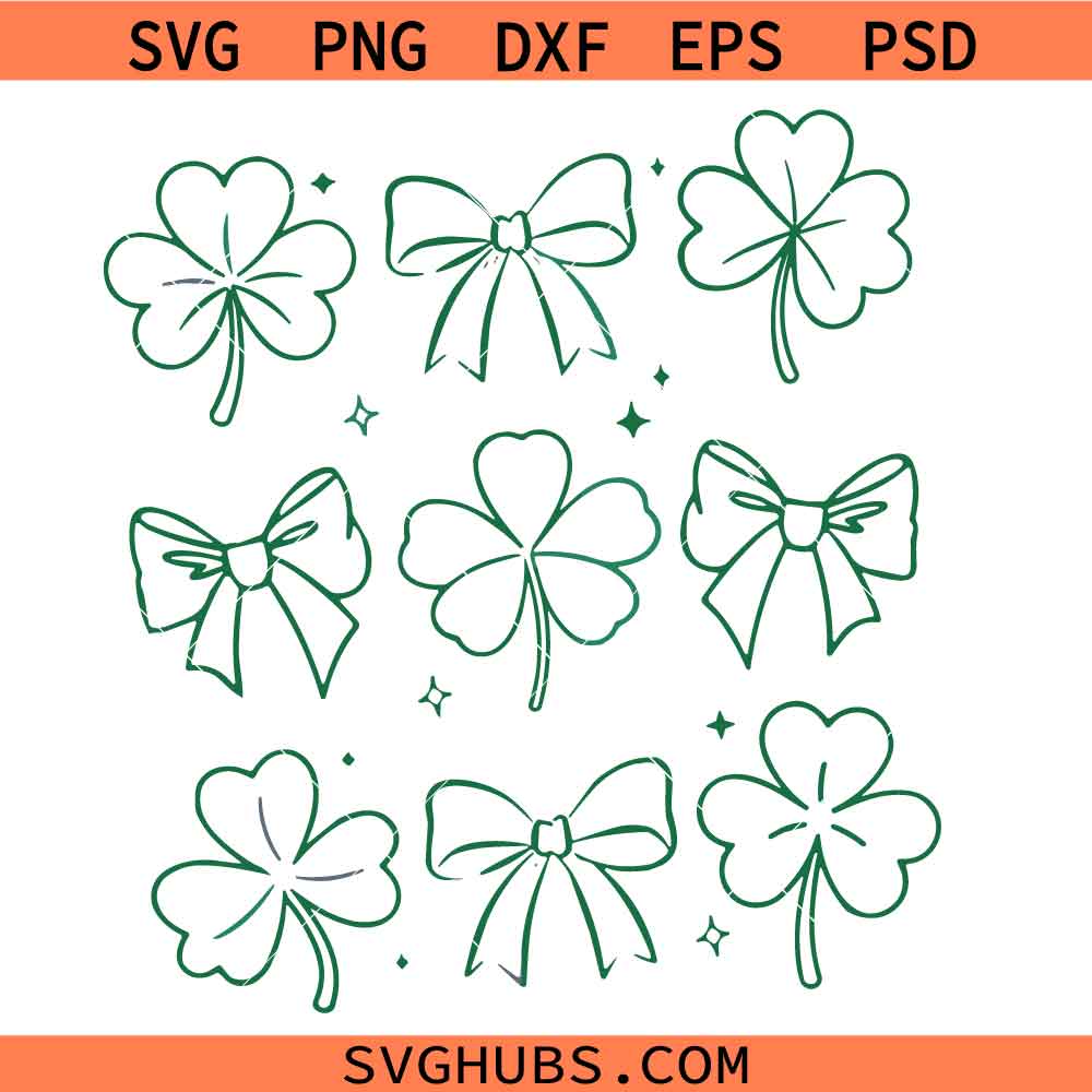 Lucky bow SVG PNG, Shamrock clover SVG PNG, ST Patrick’s day SVG PNG