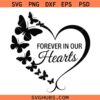 Memorial Butterfly Heart Svg Png, Forever In Our Hearts Svg Png, In Loving Memory Svg Png