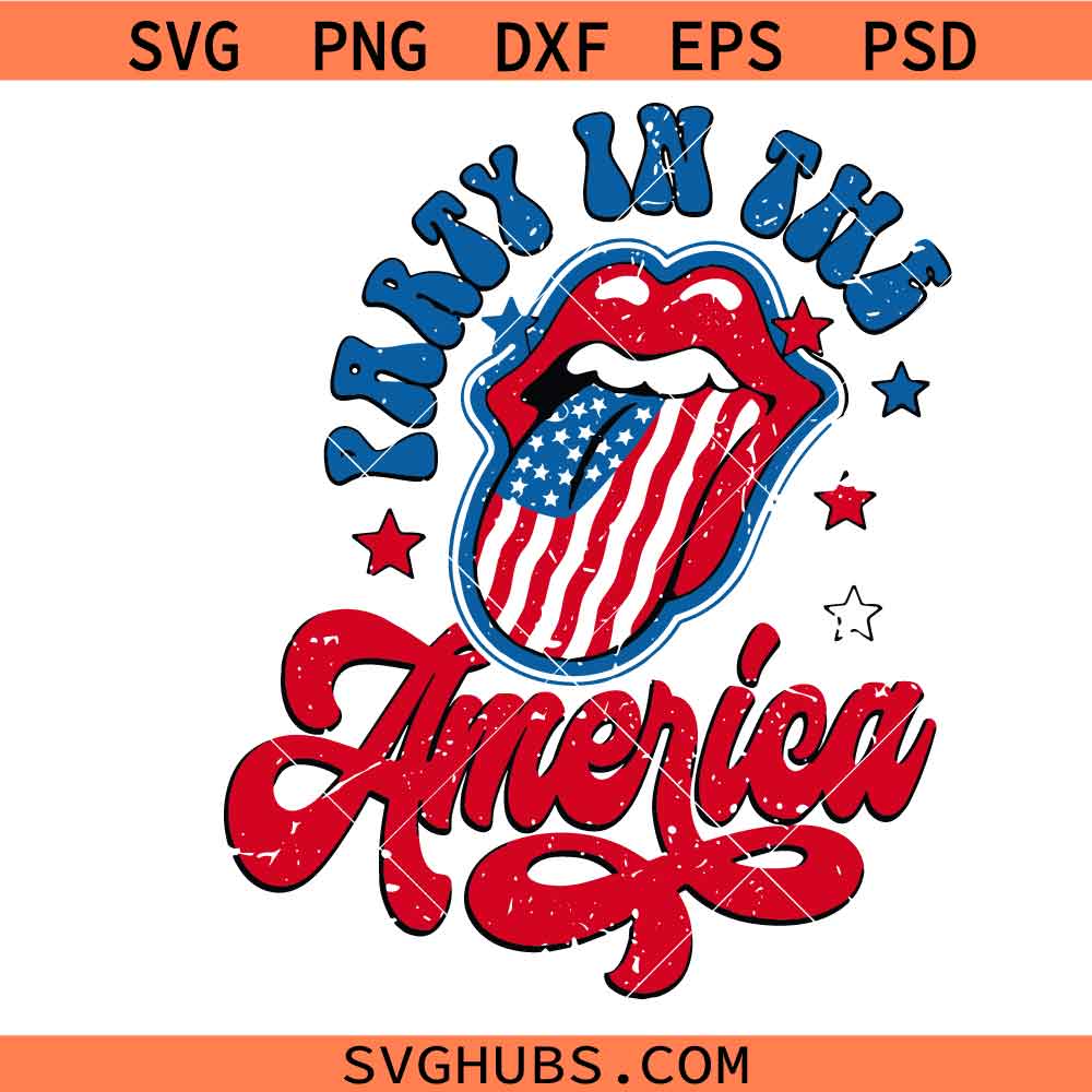 Party in the USA svg png, 4th of July svg png, USA flag Groovy America svg