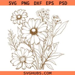 Retro Outline Wildflower Bouquet SVG, Floral SVG, Wildflower Svg, Stay Wild Svg, Wildflower Bouquet Outline SVG