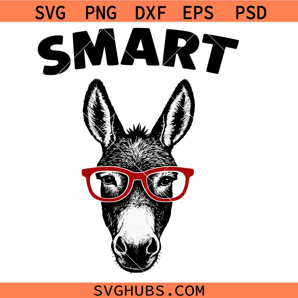 Smart Ass Svg Png, Smart Ass Donkey with Glasses Svg Png, Smart Donkey Svg Png