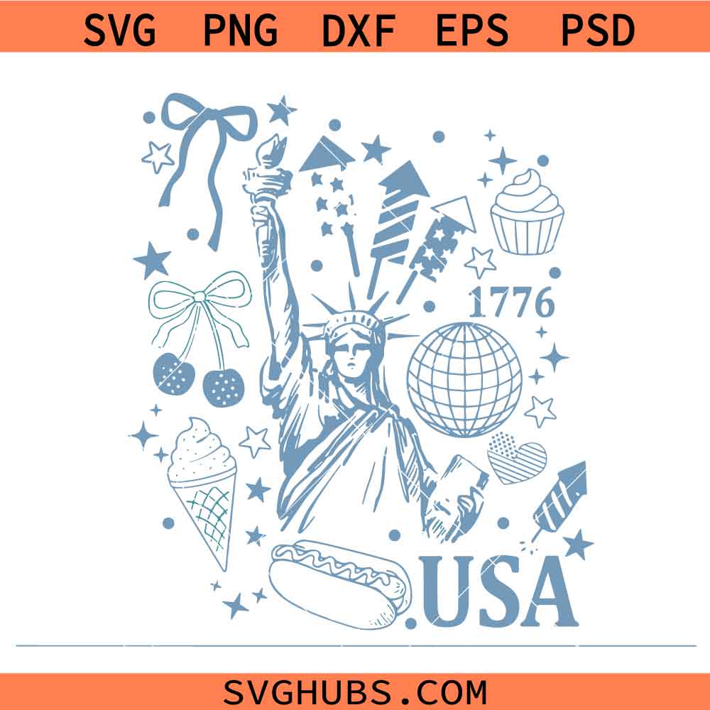 Retro America Coquette SVG PNG, Preppy 4th Of July SVG PNG, Girly Memorial Day SVG PNG, Independence Day SVG PNG