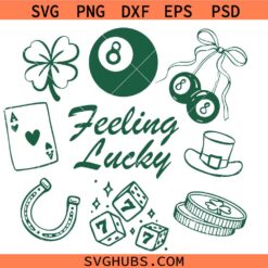 Feeling Lucky SVG PNG, Lucky SVG PNG, St Patrick’s Day SVG PNG, Shamrock Doodle SVG PNG