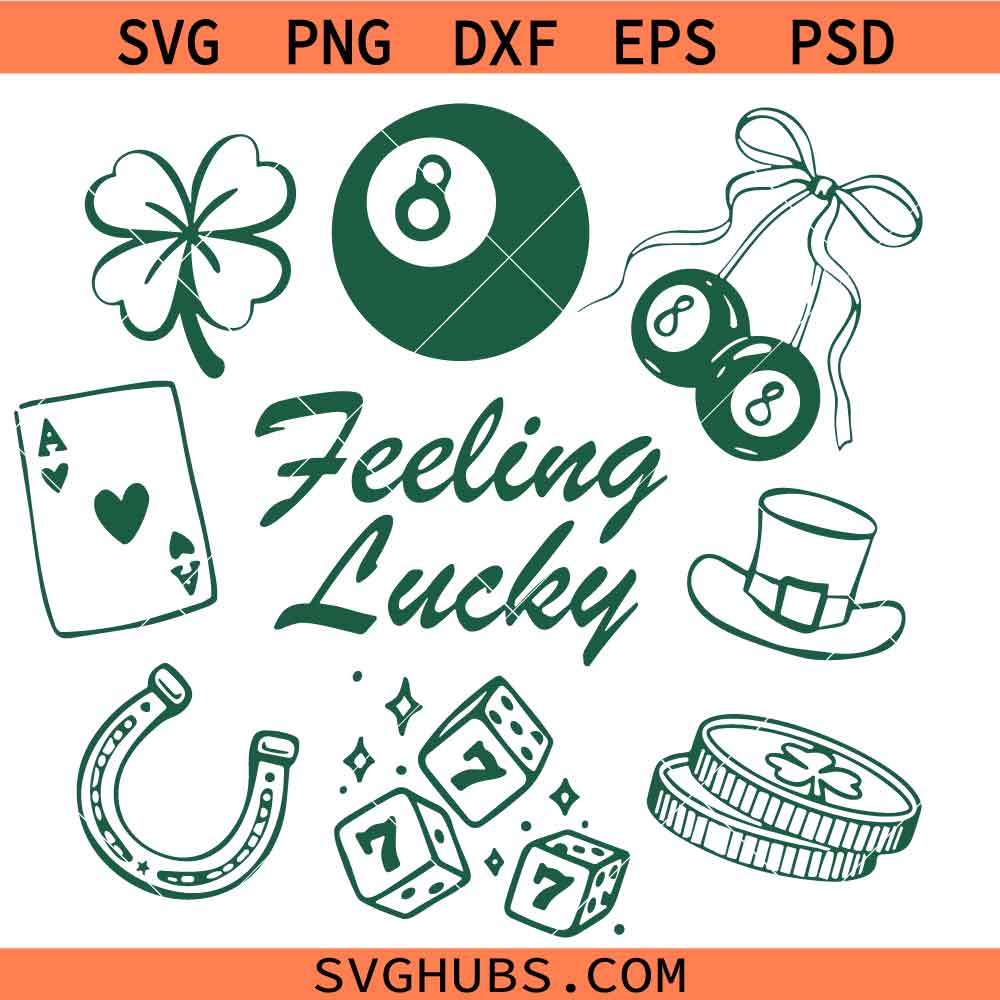 Feeling Lucky SVG PNG, Lucky SVG PNG, St Patrick’s Day SVG PNG, Shamrock Doodle SVG PNG