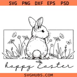 Happy Easter SVG PNG, Easter bunny SVG PNG, Floral Easter bunny SVG PNG