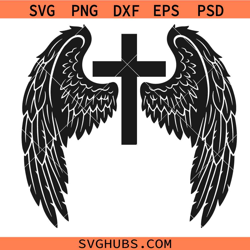 Cross with Wings Svg Png, Angel Wings Svg Png, Christian Cross Svg Png, Memorial Wings Svg Png