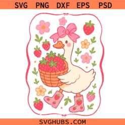 Cute Strawberry Goose svg, Coquette Goose Strawberry svg, Summer Goose svg