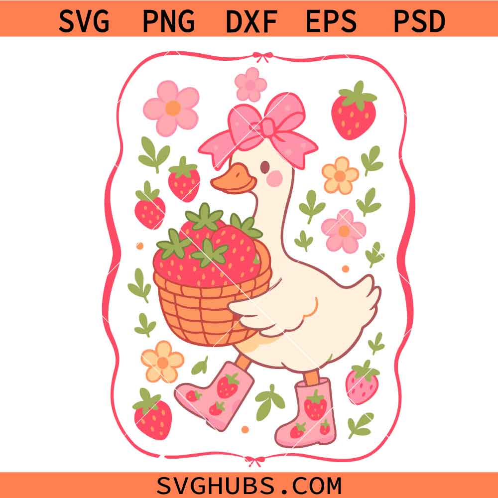 Cute Strawberry Goose svg, Coquette Goose Strawberry svg, Summer Goose svg