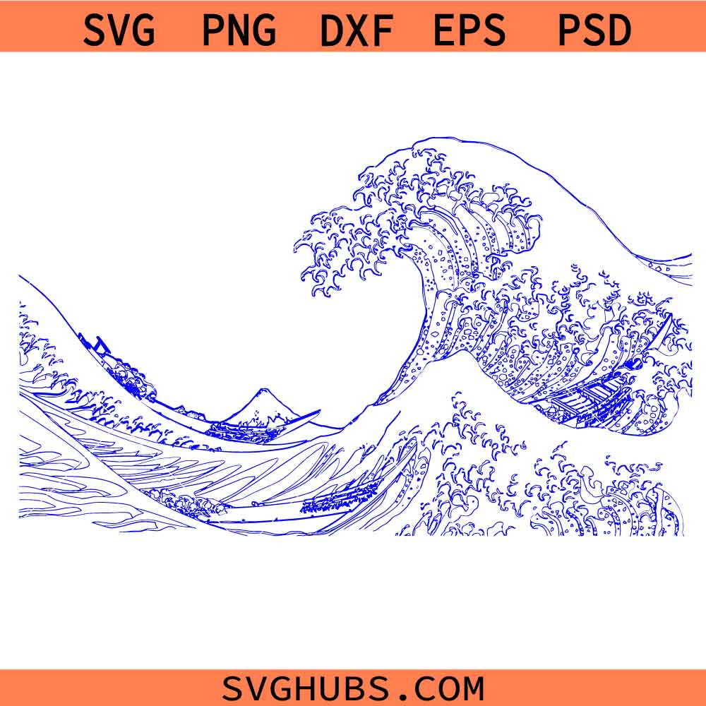 The Great wave off Kanagawa Svg Png, Tsunami wave Svg Png, Japanese Ocean Waves Svg Png