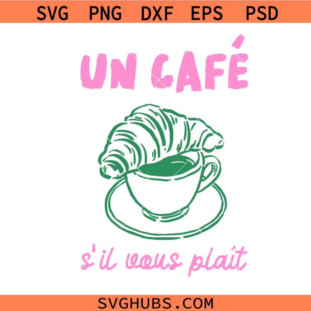 Coffee Croissant Trendy Hand Drawn Illustration SVG, La Croissant SVG PNG