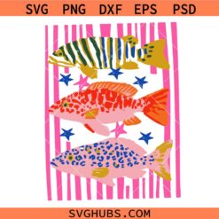 Preppy Fish Png svg, Female Fishing svg, Colorful Maximalist Sublimation svg, Summer Vacation svg, Girls Fish Too svg