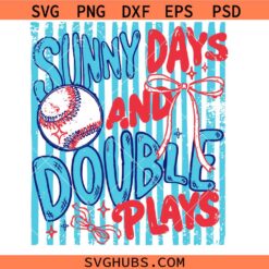 Sunny Days And Double Plays Striped Baseball svg png, Coquette Baseball Girly svg