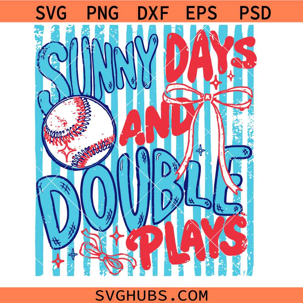 Sunny Days And Double Plays Striped Baseball svg png, Coquette Baseball Girly svg