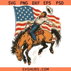 4th of July Cowboy svg, Patriotic Bucking Horse SVG, American Flag Western svg