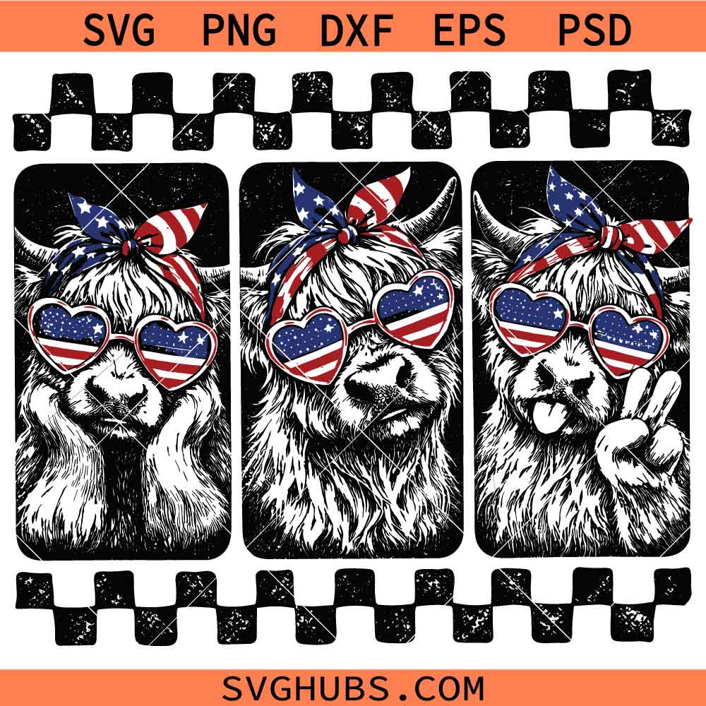 4th of July Highland Cow SVG, Cow July 4th America Svg, Patriotic Cow SVG