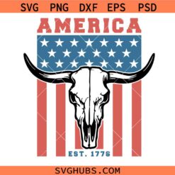 American flag svg, Western patriotic svg,America EST 1776 svg, Texas longhorn skull svg, 4th of July svg, Independence day svg