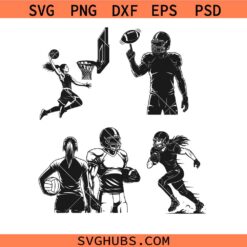 Sports vector bundle, American football svg, Female basketball player svg, Volleyball player svg, Football player svg