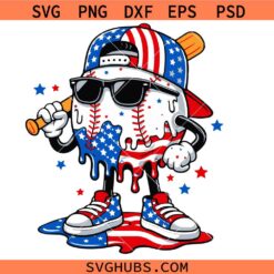 Baseball Drip Ice Cream SVG PNG, Boys 4th of July USA Flag svg, Baseball SVG
