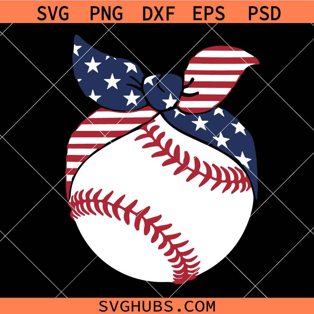 Softball Baseball American Flag Bow SVG, Baseball Mom SVG, Baseball American Flag SVG