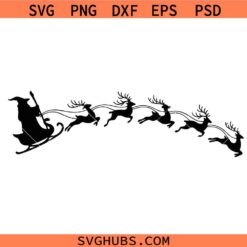 Santa Reindeer Sleigh Silhouette SVG, Christmas Sleigh Silhouette SVG, Christmas Santa svg