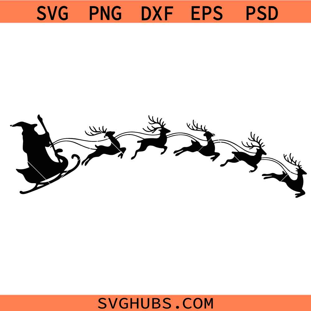 Santa Reindeer Sleigh Silhouette SVG, Christmas Sleigh Silhouette SVG, Christmas Santa svg