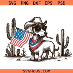 Cowboy Dog USA Flag Western svg, 4th of July Patriotic Dachshund svg, Red White Blue Dog Independence Day svg