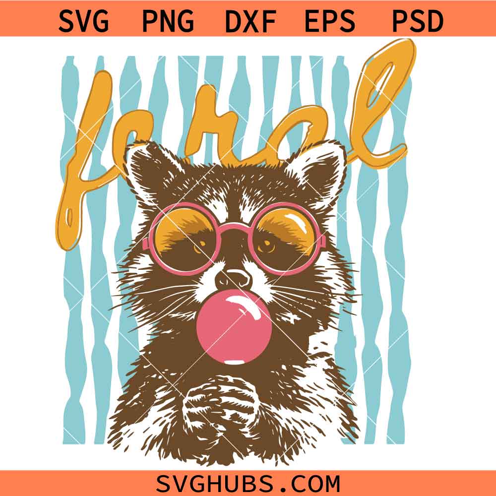 Girl Summer PNG, Preppy Summer svg, Cute Raccoon Bubble Gum Graphic svg