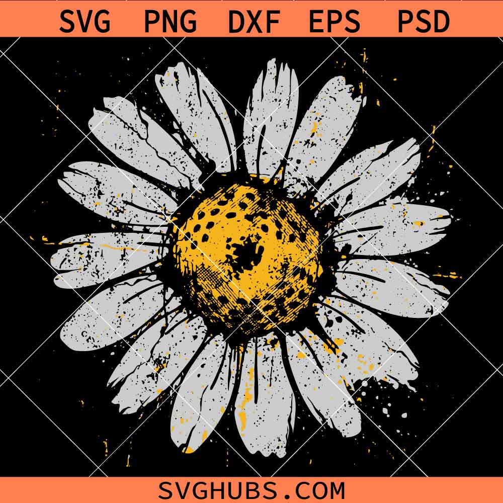 Distressed Daisy SVG, Grunge Daisy SVG, Hippie Daisy SVG