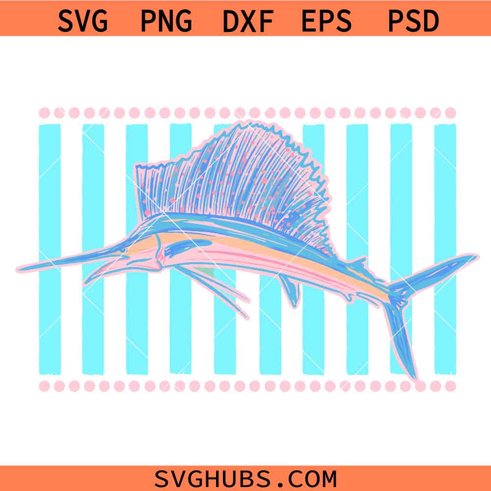 Everyday Summer Sailfish svg, Pastel Glitter Fish svg, Female Fishing svg, Summer svg