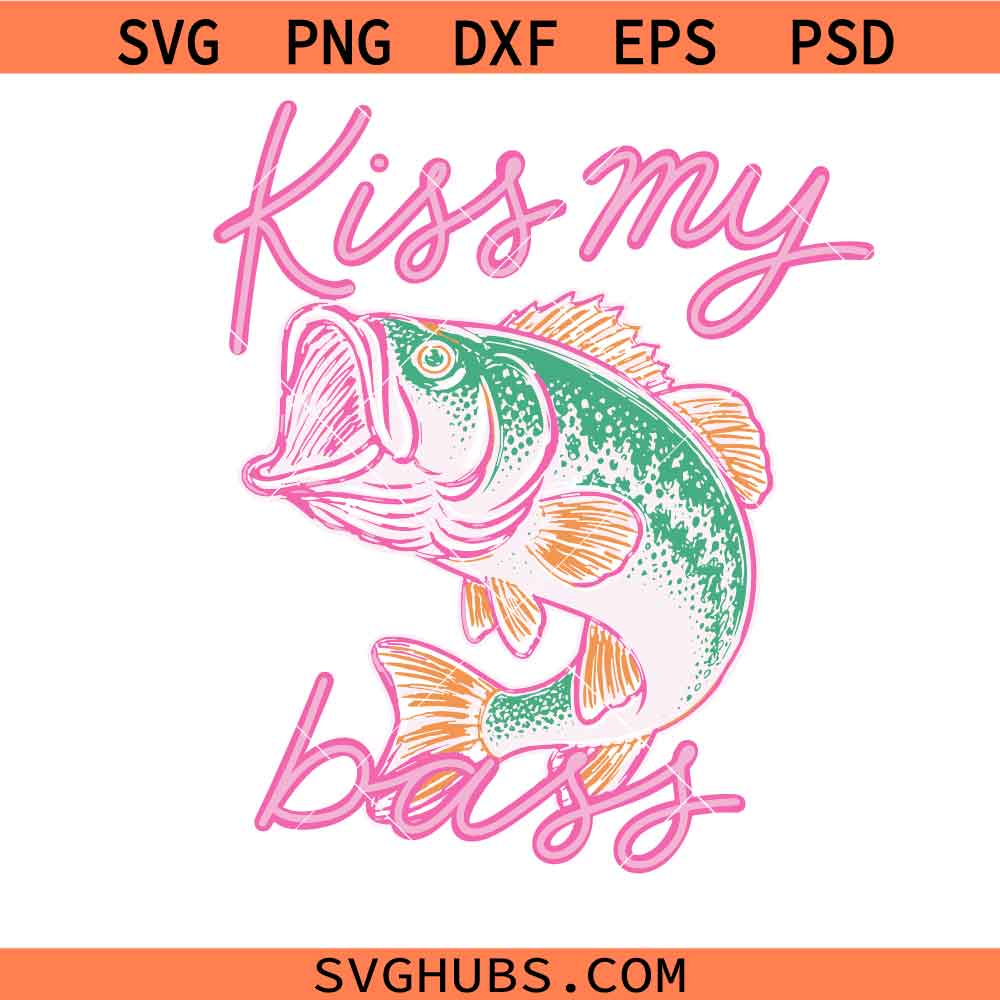 Preppy Kiss My Bass Fish png svg, Summer Vibes svg, Trendy Summer png svg, Summer Beach Fishing svg
