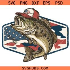 Patriotic Camo Bass Fishing SVG, American Flag Bass Fishing SVG, Funny Patriotic Shirt SVG