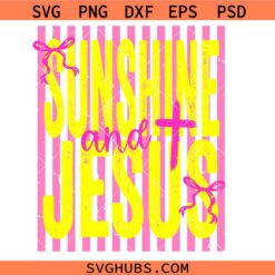 Sunshine And Jesus Pink Yellow Preppy Stripes Coquette Bow svg, Cute Bow Smiley svg, Pink Striped Summer svg