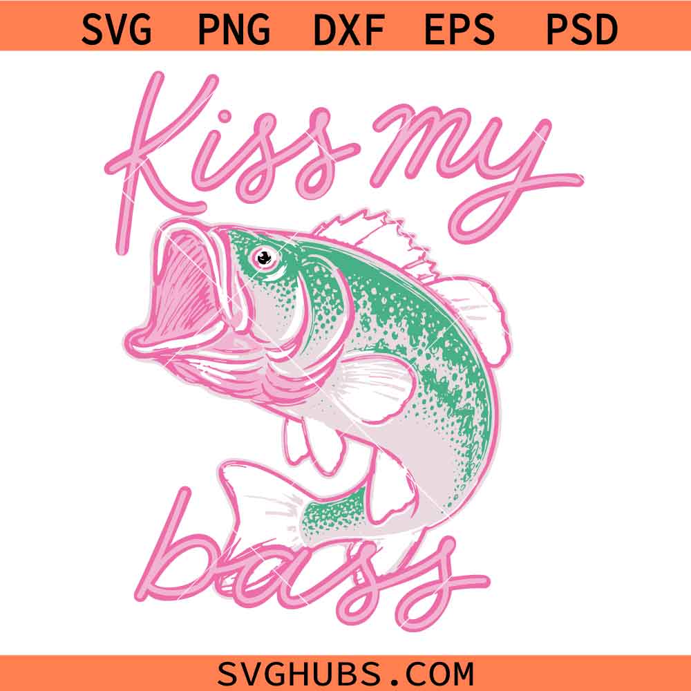 Preppy Kiss My Bass Fish SVG, Funny Fishing Quote SVG, Summer Vibes SVG