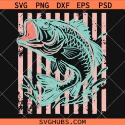 Retro Striped Bass Fish SVG, Bass Fishing SVG, Fish Clipart SVG