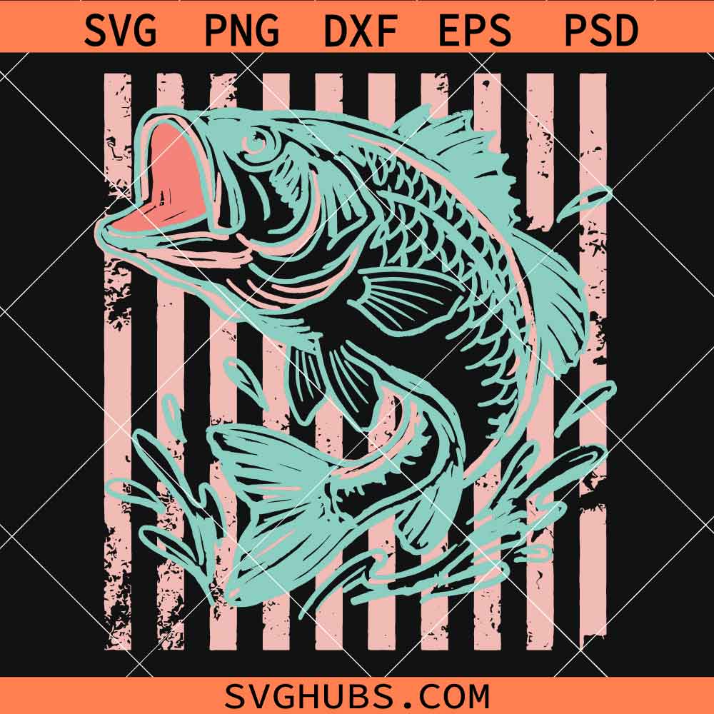 Retro Striped Bass Fish SVG, Bass Fishing SVG, Fish Clipart SVG
