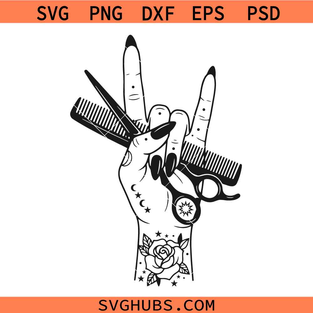 Rock Hand Hairdresser SVG, Beauty Shop SVG, Hairstylist SVG, Barber Shop SVG