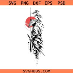 Samurai Tattoo Design PNG SVG, Japanese Warrior svg, Red Sun SVG