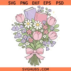 Spring Book Bouquet Svg, Flower Book Svg, Floral Book Lover Shirt Svg