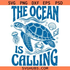 The Ocean is Calling Retro Turtle SVG, Ocean Lover SVG, Marine Life SVG