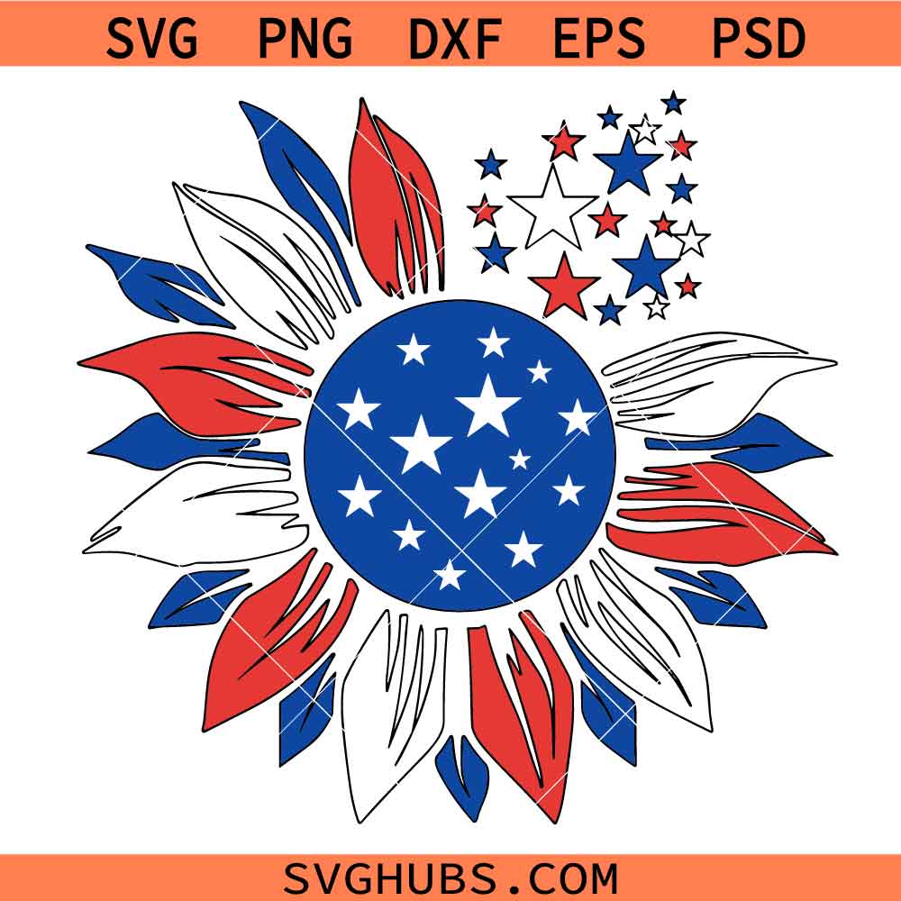 USA Sunflower SVG, American Flag SVG Sunflower Clipart, 4th of July svg, Fourth of July Flower svg