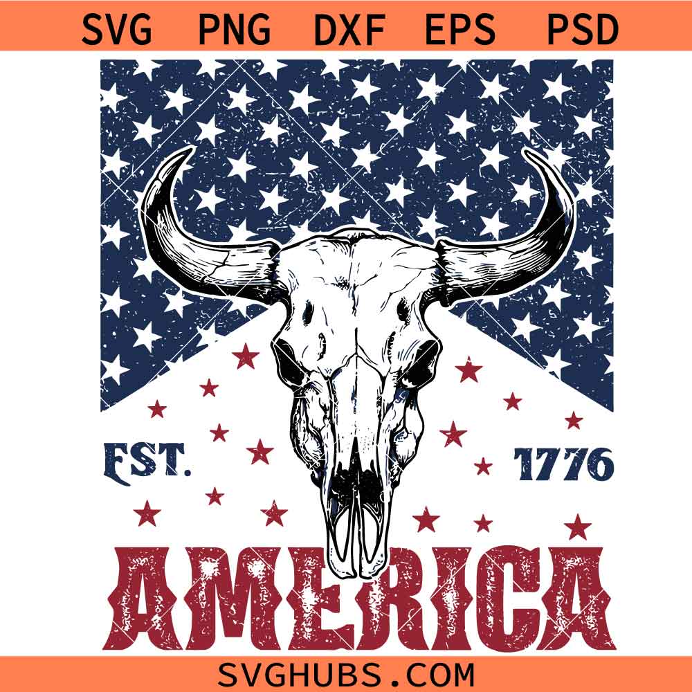 Western Fourth of July svg, USA Bull Skull svg, Country Western svg, Freedom Fourth Of July America svg