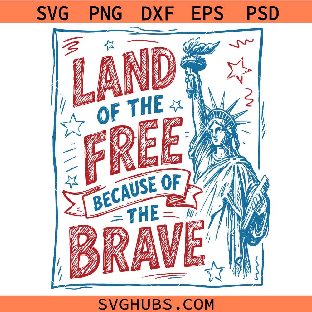Land Of The Free Because Of The Brave SVG PNG, independence Day svg, Retro 4th of July svg Png, America SVG Png