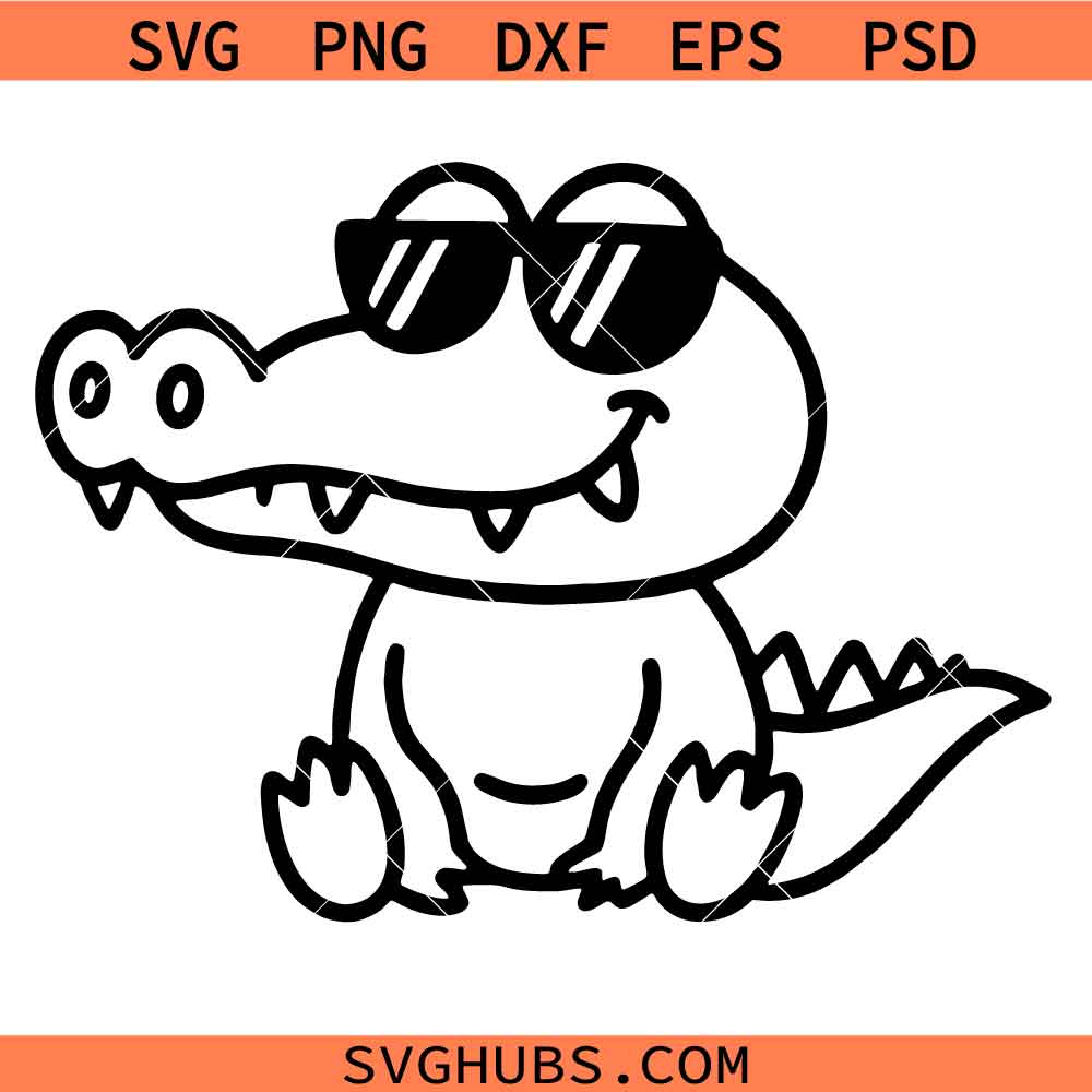 Alligator with sunglasses svg, Crocodile With Glasses svg, Cool Crocodile SVG