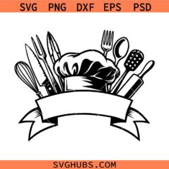 Chef Hat And Kitchen Tools Logo SVG, Culinary svg, Kitchen Decor svg, Cooking svg