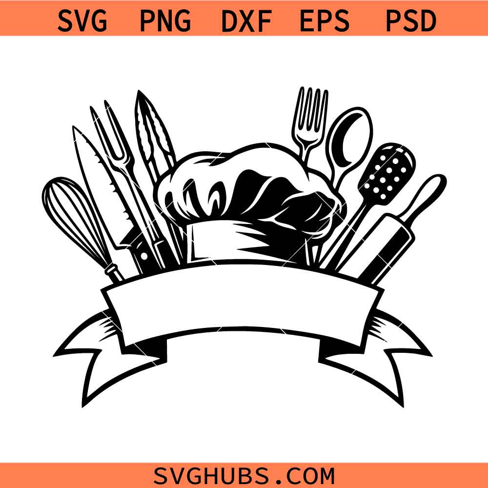 Chef Hat And Kitchen Tools Logo SVG, Culinary svg, Kitchen Decor svg, Cooking svg