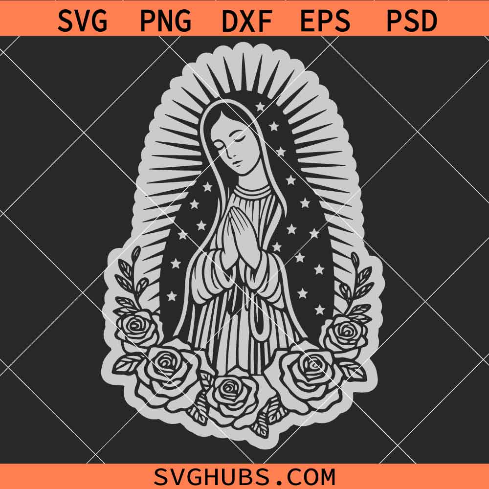 Floral Virgen De Guadalupe SVG, Virgin Mary SVG, Catholic SVG