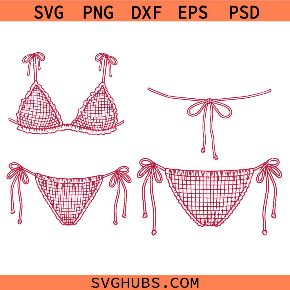 Trendy Bikini set SVG, Bikini Swimwear SVG, Summer SVG, Beach Wear SVG