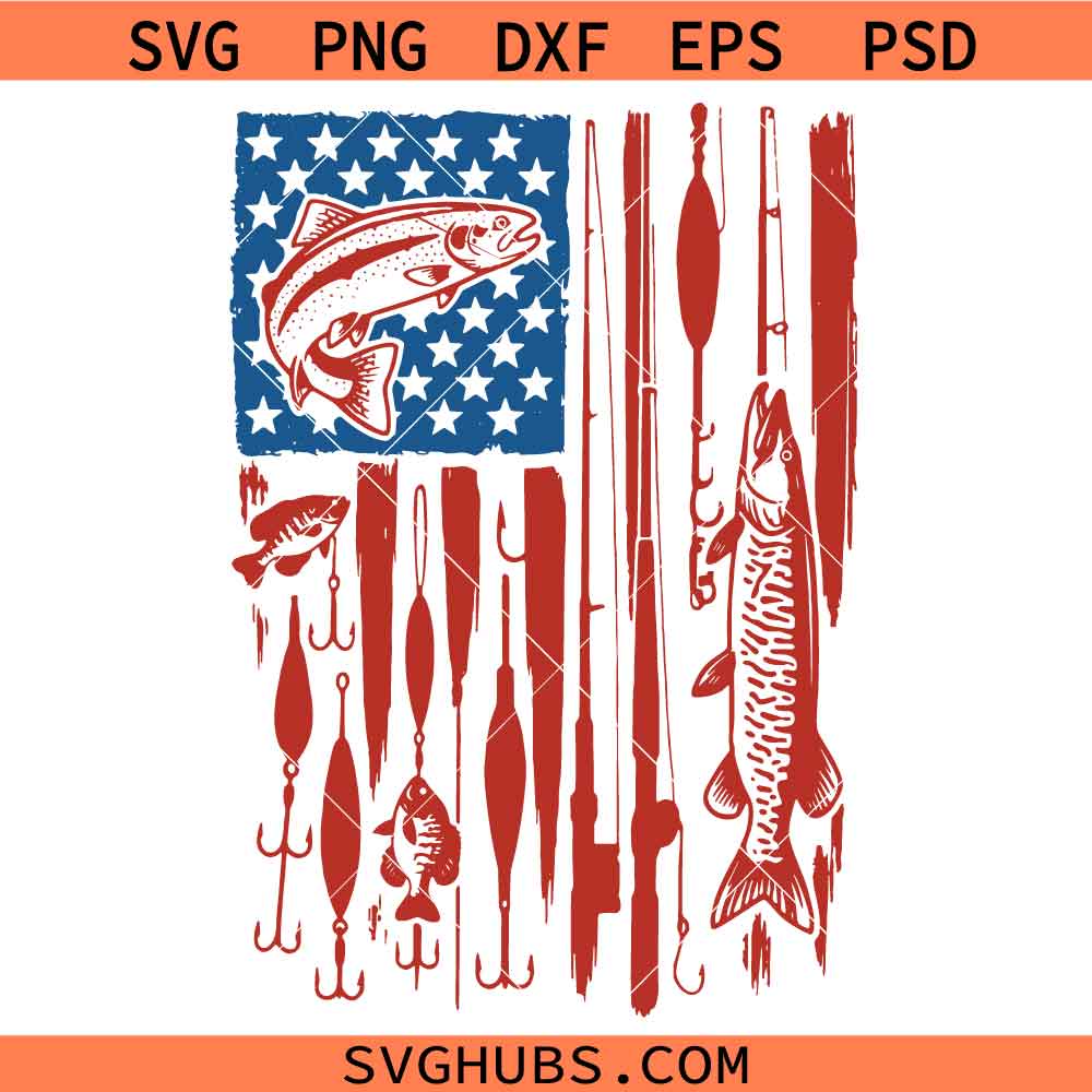 American Fishing Flag Svg, Fishing Usa Flag SVG, American Fisherman svg