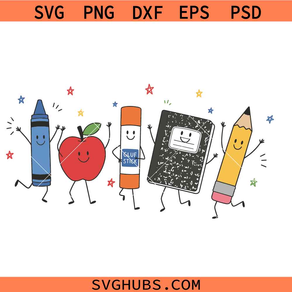 Back to School PNG, Back to School Doodle Characters Png, School Supplies PNG, Teacher Shirt Design