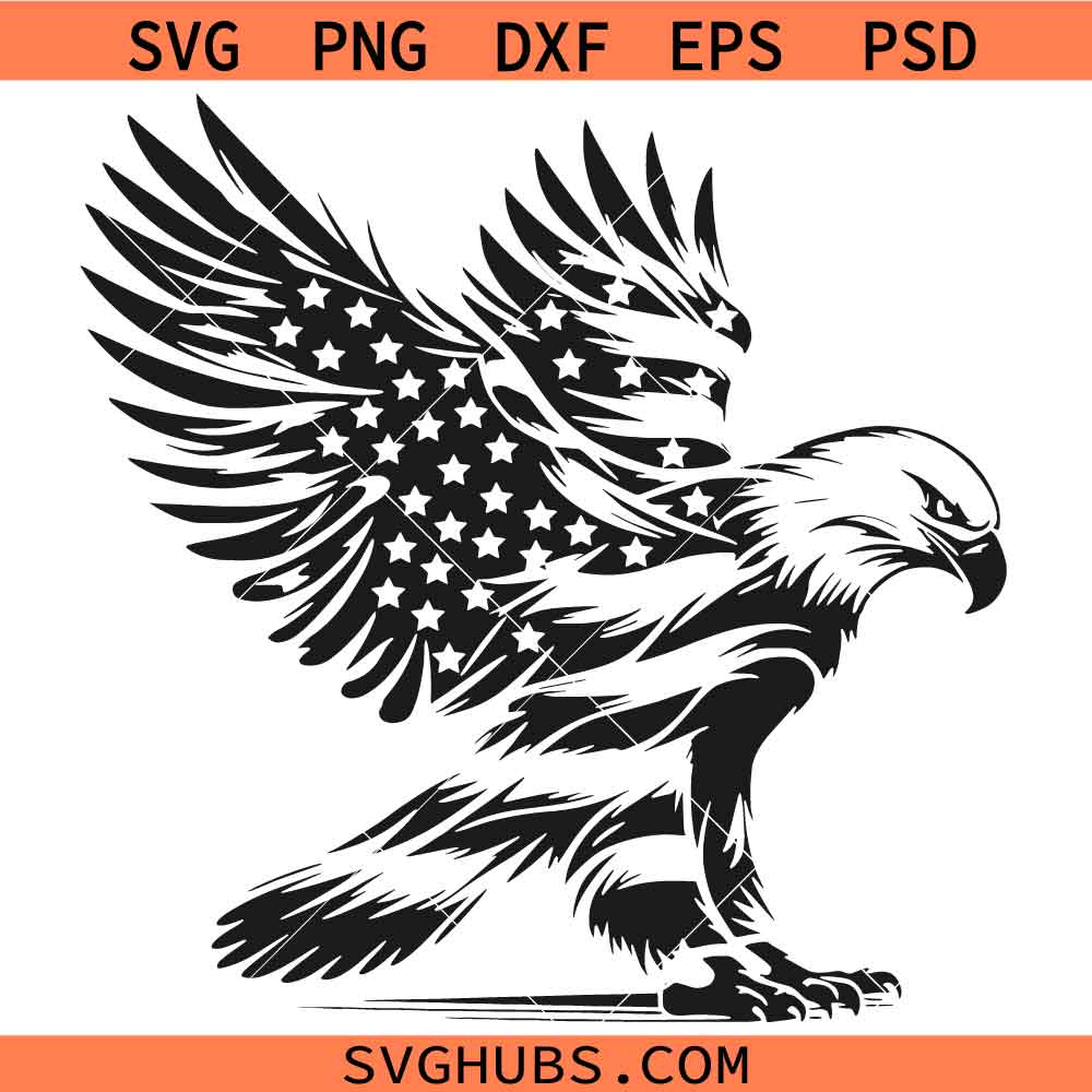 Bald Eagle with US flag SVG, Bald Eagle American flag SVG, Patriotic Eagle SV